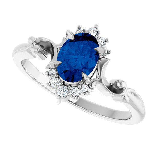 Oval Lab-Grown Blue Sapphire & Diamond Accented Ring in Platinum