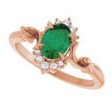 Oval Lab-Grown Emerald & Diamond Accented Ring in Gold and Platinum