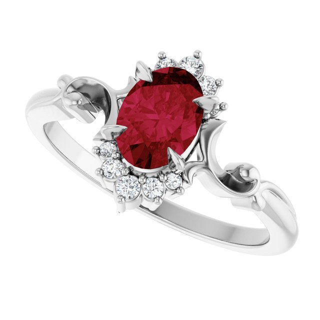Oval Lab-Grown Ruby & Diamond Accented Ring in White Gold