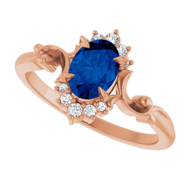 Oval Lab-Grown Blue Sapphire & Diamond Accented Ring in Rose Gold