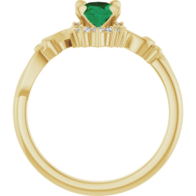 Oval Lab-Grown Emerald & Diamond Accented Ring in Yellow Gold