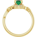 Oval Lab-Grown Emerald & Diamond Accented Ring in Yellow Gold