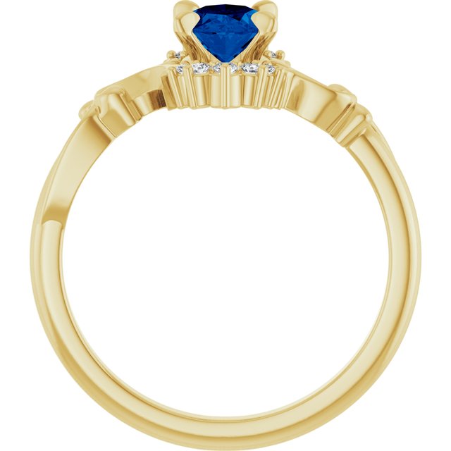 Oval Lab-Grown Blue Sapphire & Diamond Ring in Yellow Gold