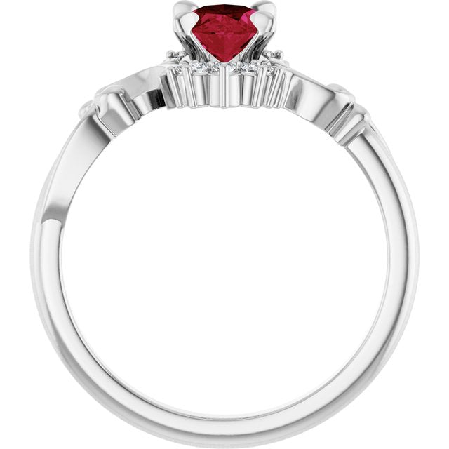 Oval Lab-Grown Ruby & Diamond Accented Ring in White Gold