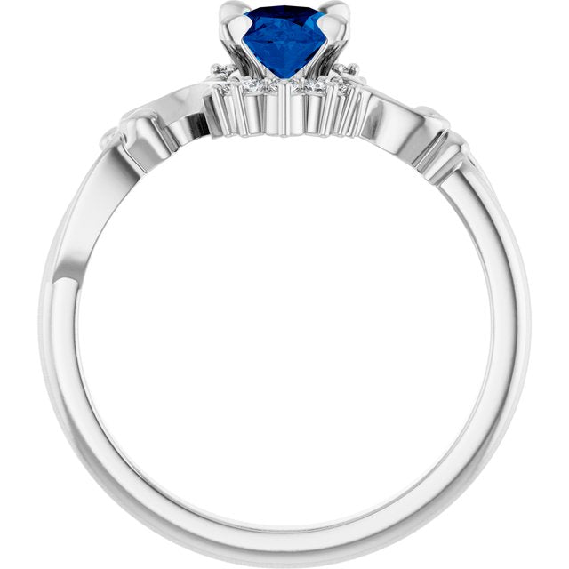Oval Lab-Grown Blue Sapphire & Diamond Accented Ring in White Gold