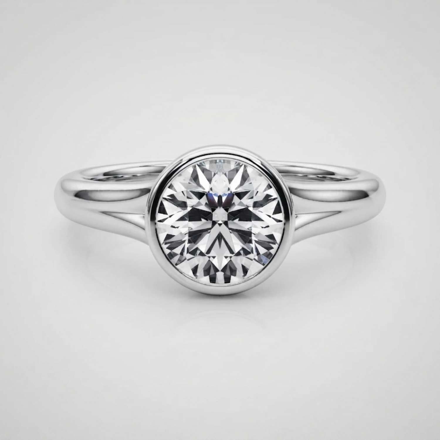 Lab Grown Diamond Round Solitaire Engagement Ring |  D-VVS | Bezel Set