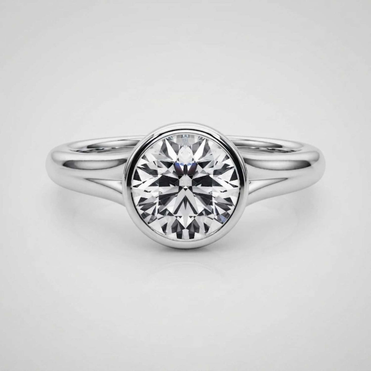 Lab Grown Diamond Round Solitaire Engagement Ring |  D-VVS | Bezel Set