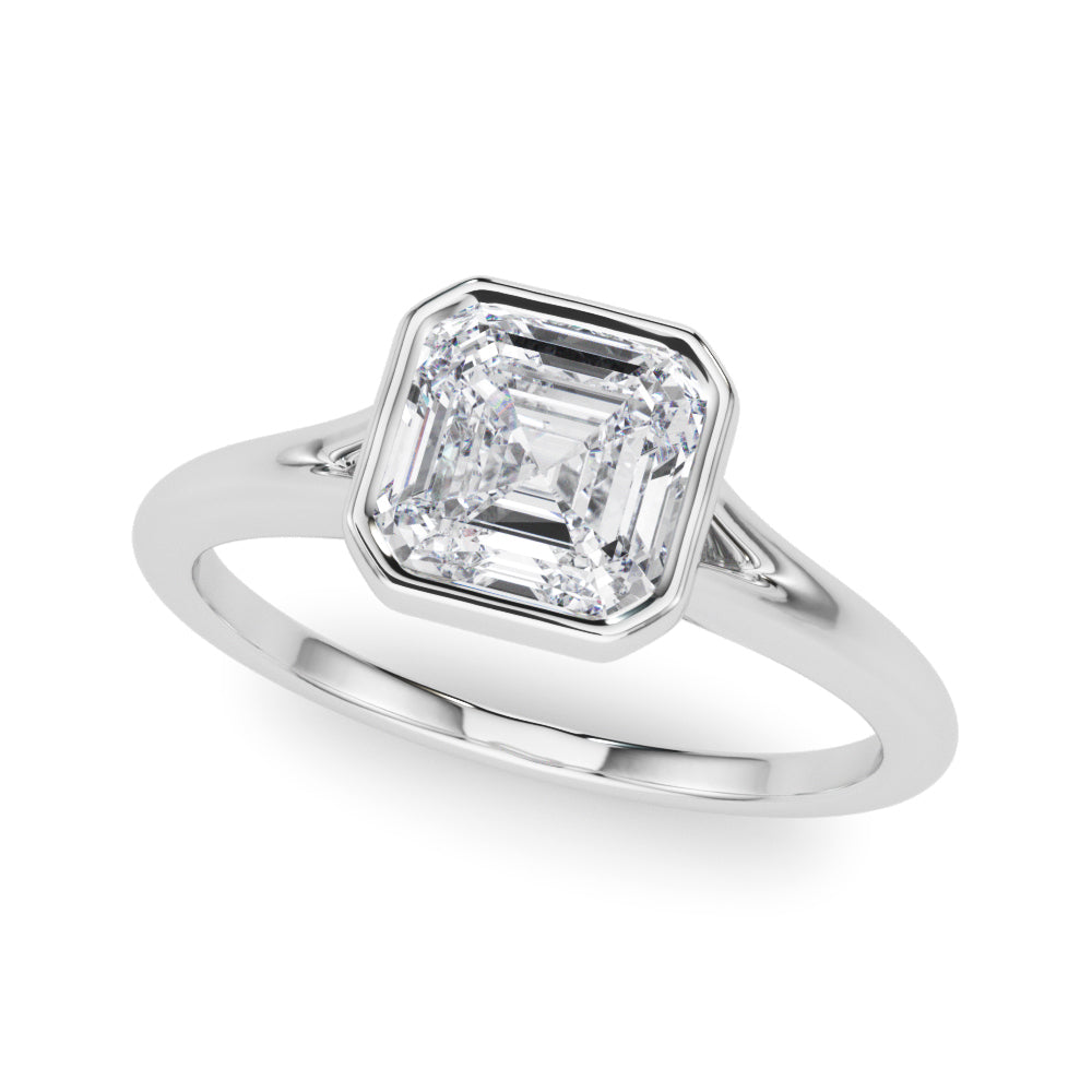 Lab-Grown Asscher Cut Diamond Bezel Set Solitaire Engagement Ring, D Color VVS Clarity