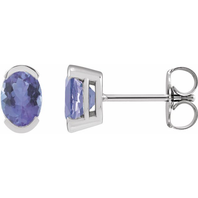Tanzanite Oval Solitaire Stud Earrings in Gold and Platinum