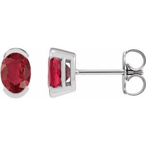 Ruby Oval Solitaire Stud Earrings in Gold and Platinum
