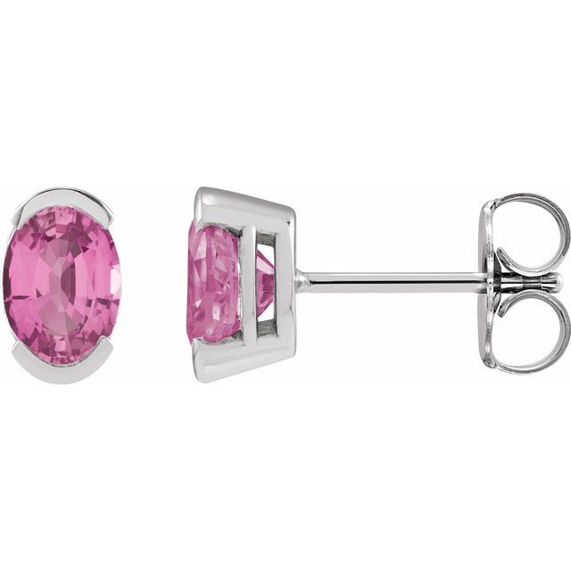 Pink Sapphire Oval Solitaire Stud Earrings in Gold and Platinum