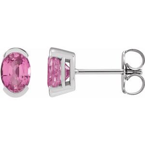 Pink Sapphire Oval Solitaire Stud Earrings in Gold and Platinum