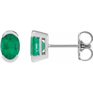 Emerald Oval Solitaire Stud Earrings in Gold and Platinum