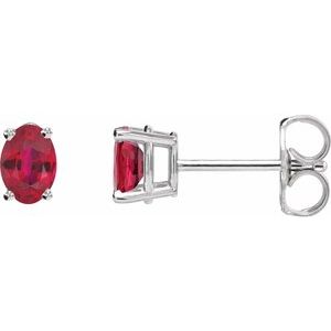 Ruby Oval Stud Earrings in Gold and Platinum