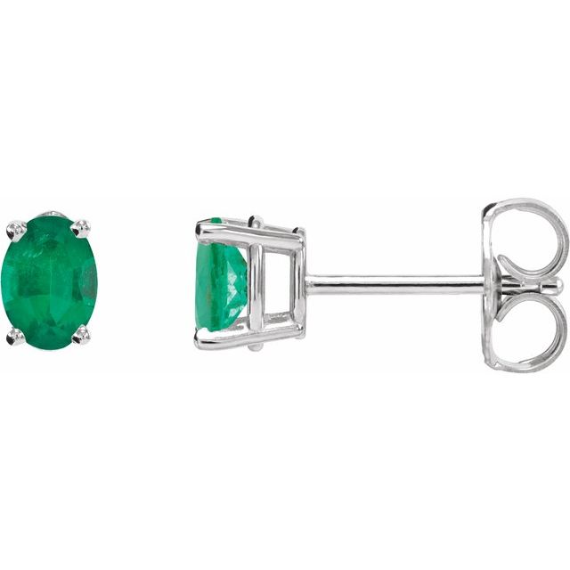 Emerald Oval Stud Earrings in Gold and Platinum