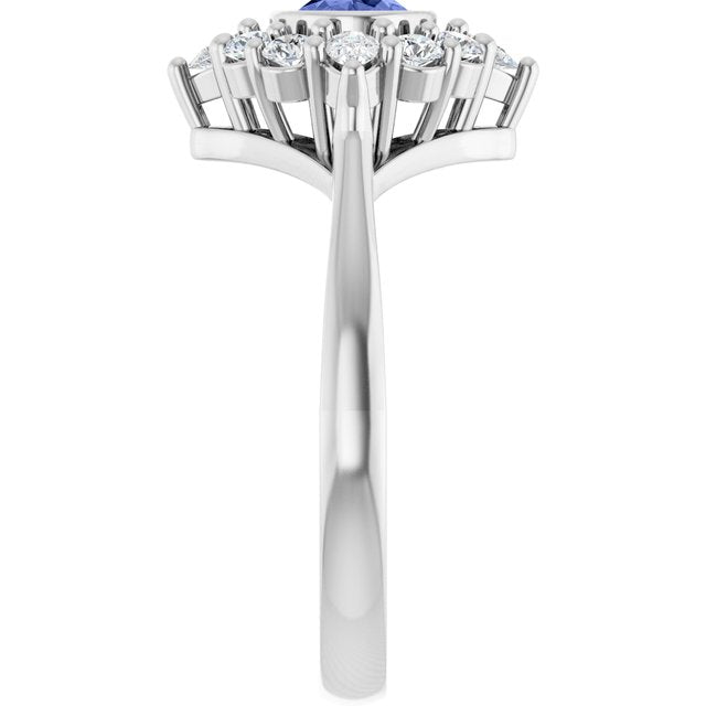 Oval Tanzanite Halo Ring with Diamond Accents in Platinum