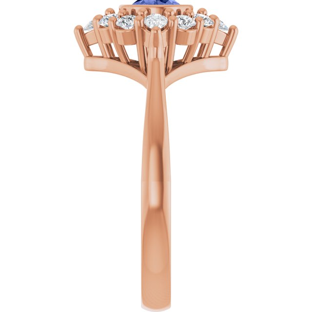 Oval Tanzanite Halo Ring with Diamond Accents in Rose Gold