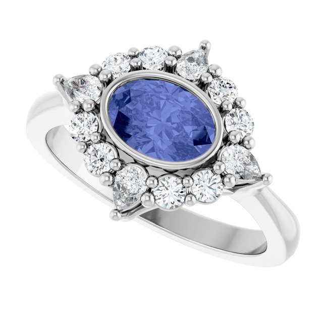 Oval Tanzanite Halo Ring with Diamond Accents in Gold