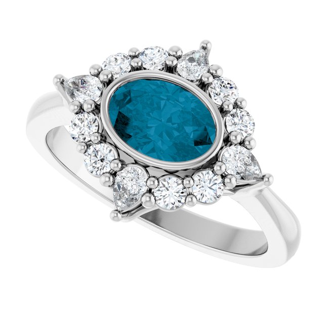 Oval London Blue Topaz Halo Ring with Diamond Accents in Gold