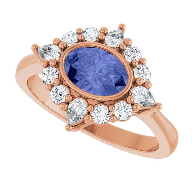 Oval Tanzanite Halo Ring with Diamond Accents in Rose Gold