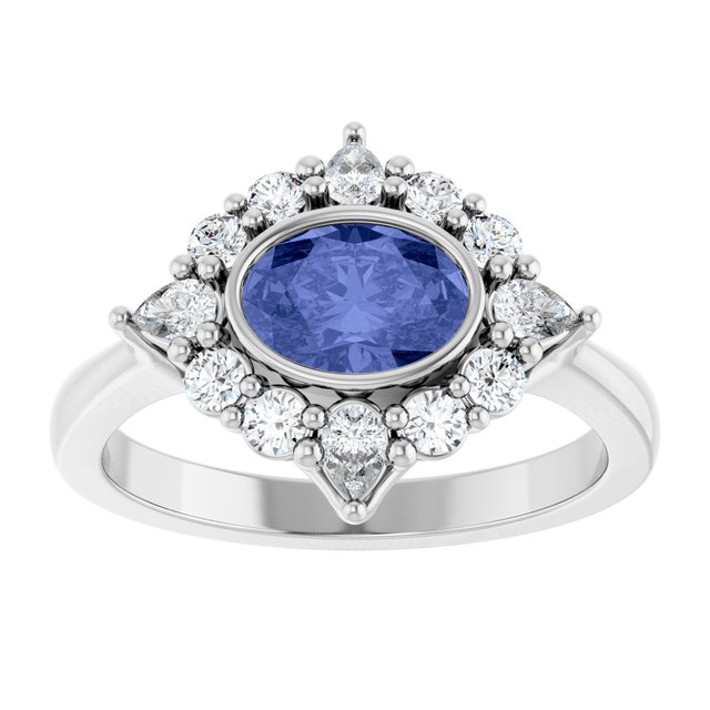 Oval Tanzanite Halo Ring with Diamond Accents in Gold