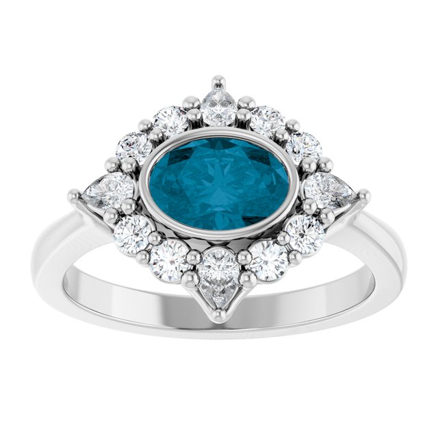 Oval London Blue Topaz Halo Ring with Diamond Accents in Gold