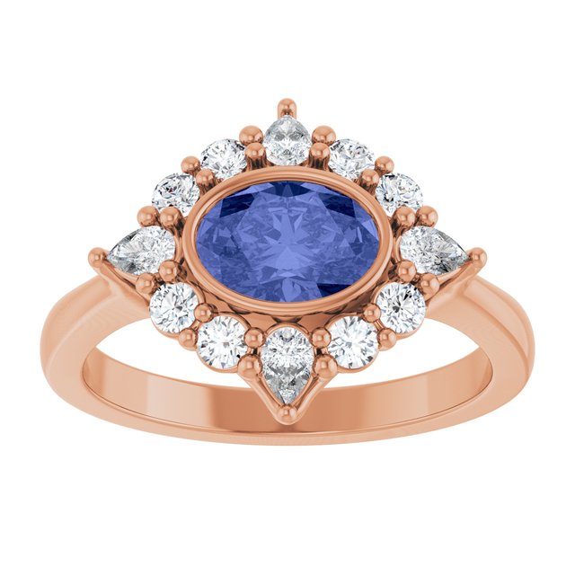 Oval Tanzanite Halo Ring with Diamond Accents in Rose Gold