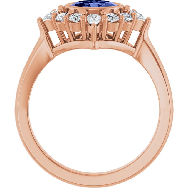 Oval Tanzanite Halo Ring with Diamond Accents in Rose Gold