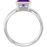 Emerald Amethyst Solitaire Ring in Platinum
