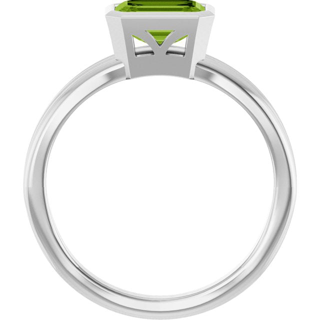 Emerald Peridot Solitaire Ring in Platinum