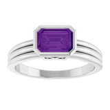 Emerald Amethyst Solitaire Ring in Platinum