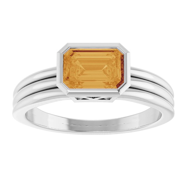 Emerald Citrine Solitaire Ring in Gold and Platinum