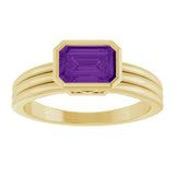 Emerald Amethyst Solitaire Ring in Yellow Gold