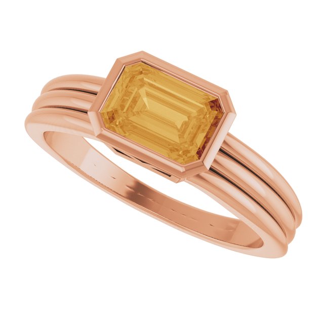 Emerald Citrine Solitaire Ring in Gold