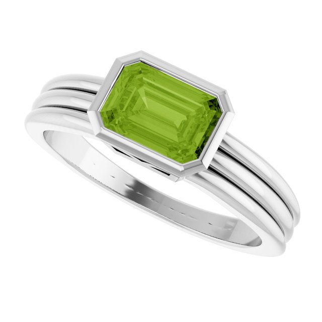 Emerald Peridot Solitaire Ring in Platinum