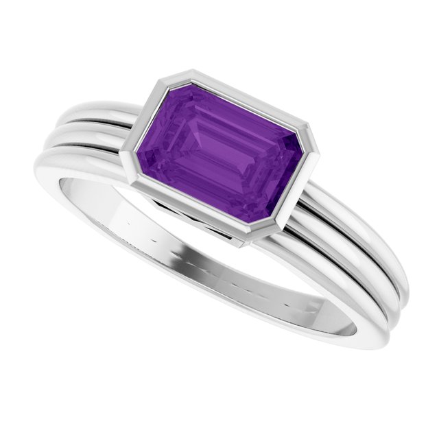 Emerald Amethyst Solitaire Ring in Platinum