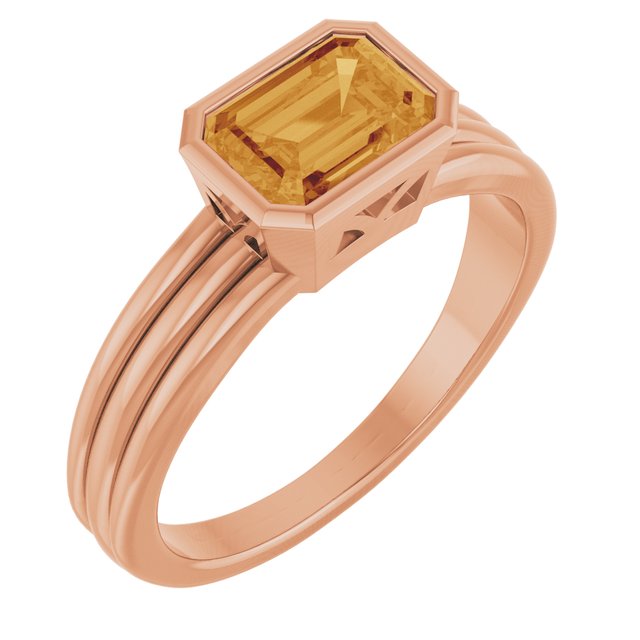 Emerald Citrine Solitaire Ring in Gold