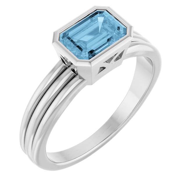 Emerald Sky Blue Topaz Solitaire Ring in Platinum