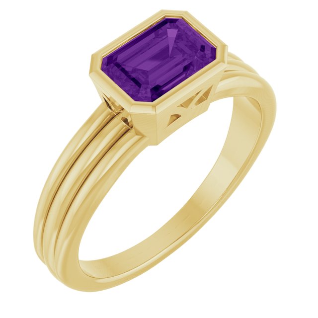 Emerald Amethyst Solitaire Ring in Yellow Gold