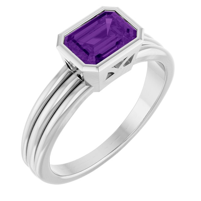Emerald Amethyst Solitaire Ring in Platinum