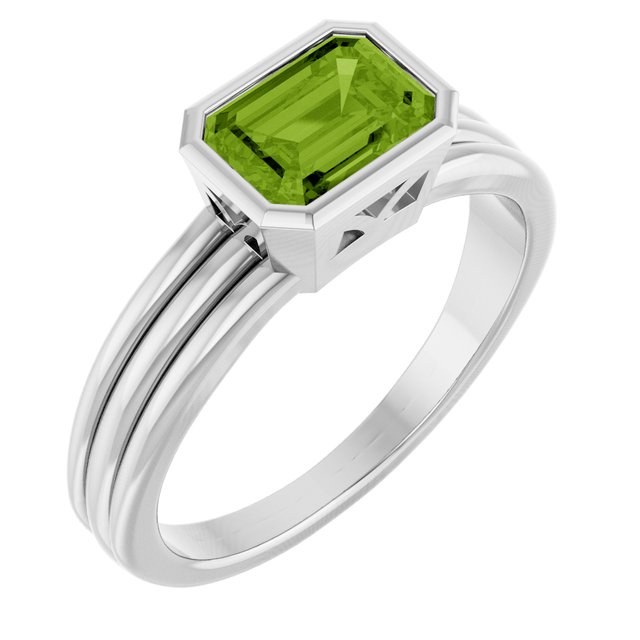 Emerald Peridot Solitaire Ring in Platinum