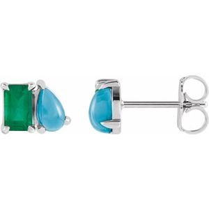 Emerald Two-Stone Stud Earrings in Gold and Platinum