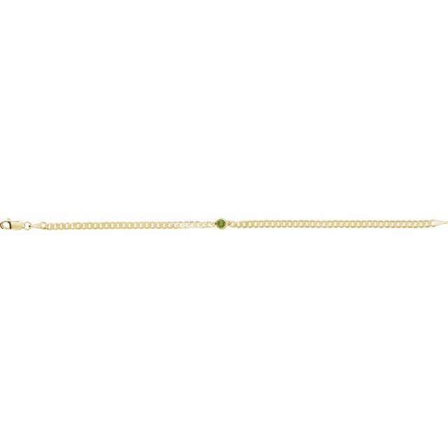Round Natural Peridot Bezel-Set Solitaire Curb Link Bracelet In Gold & Platinum