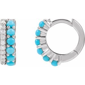 Turquoise & Diamond Round Hoop Earrings in Gold and Platinum