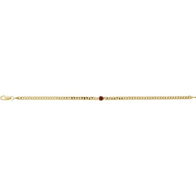 Round Natural Mozambique Garnet Bezel-Set Solitaire Curb Link Bracelet In Gold & Platinum