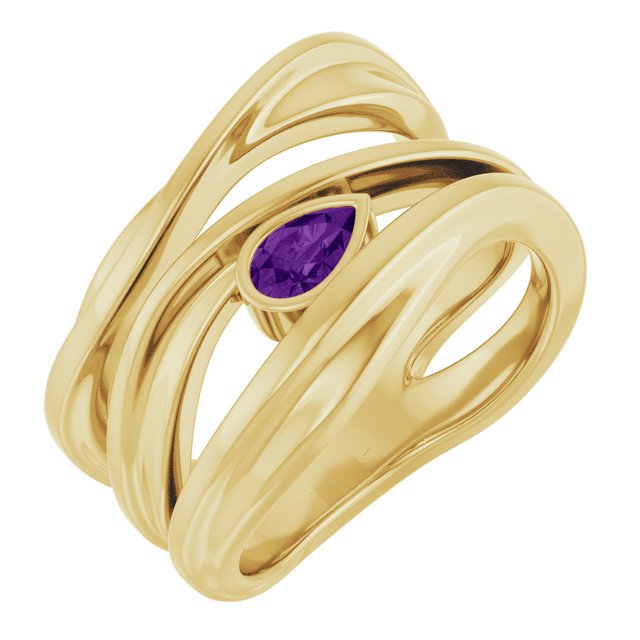 Pear Amethyst Negative Space Ring in Yellow Gold