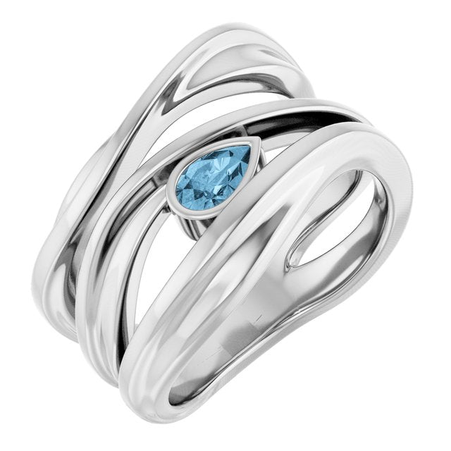 Pear Sky Blue Topaz Negative Space Ring in Platinum
