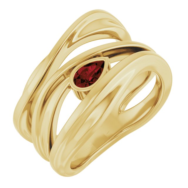 Pear Mozambique Garnet Negative Space Ring in Yellow Gold
