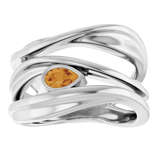 Pear Citrine Negative Space Ring in White Gold