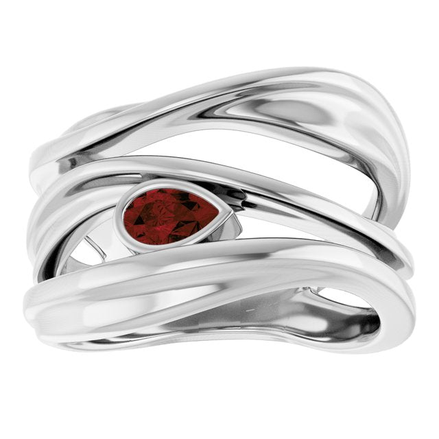 Pear Mozambique Garnet Negative Space Ring in White Gold